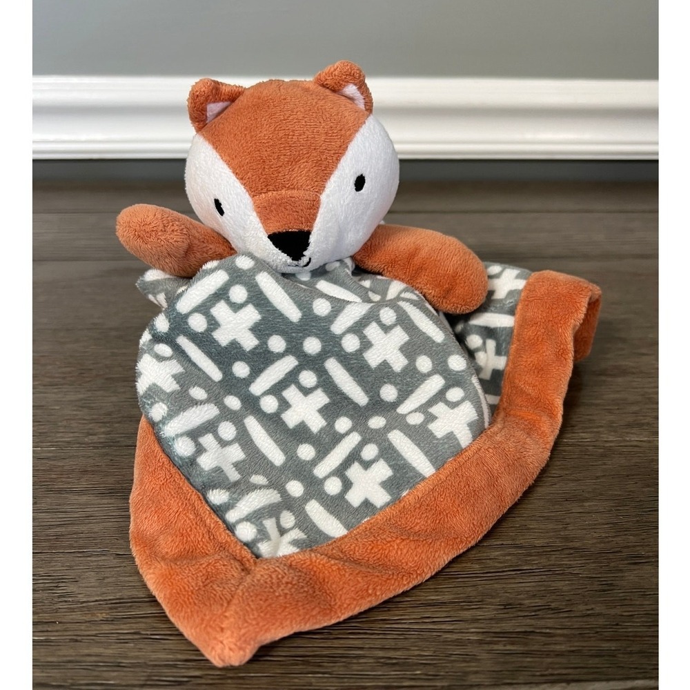 Levtex Baby‎ Fox Security Blanket Lovey Orange Grey Geometric Plush Snuggler 12"